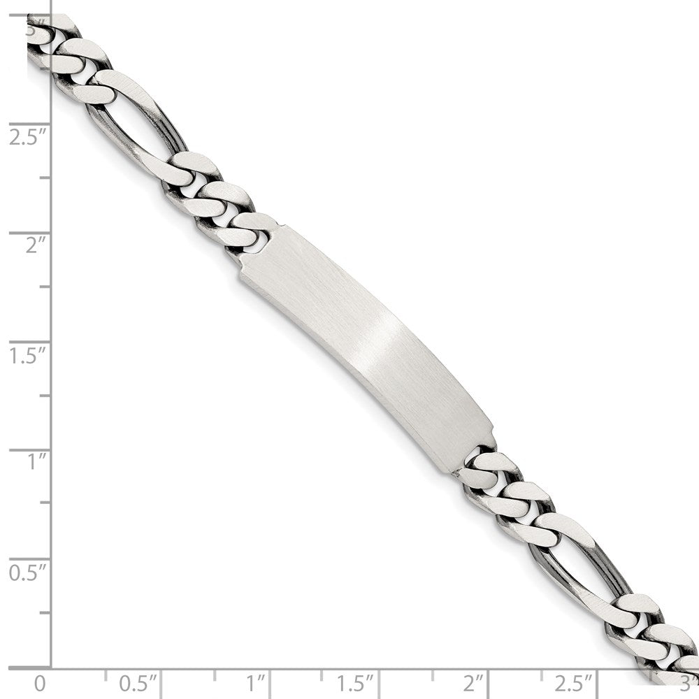 Sterling Silver 8inch Engraveable Antiqued Figaro Link ID Bracelet QID126-7