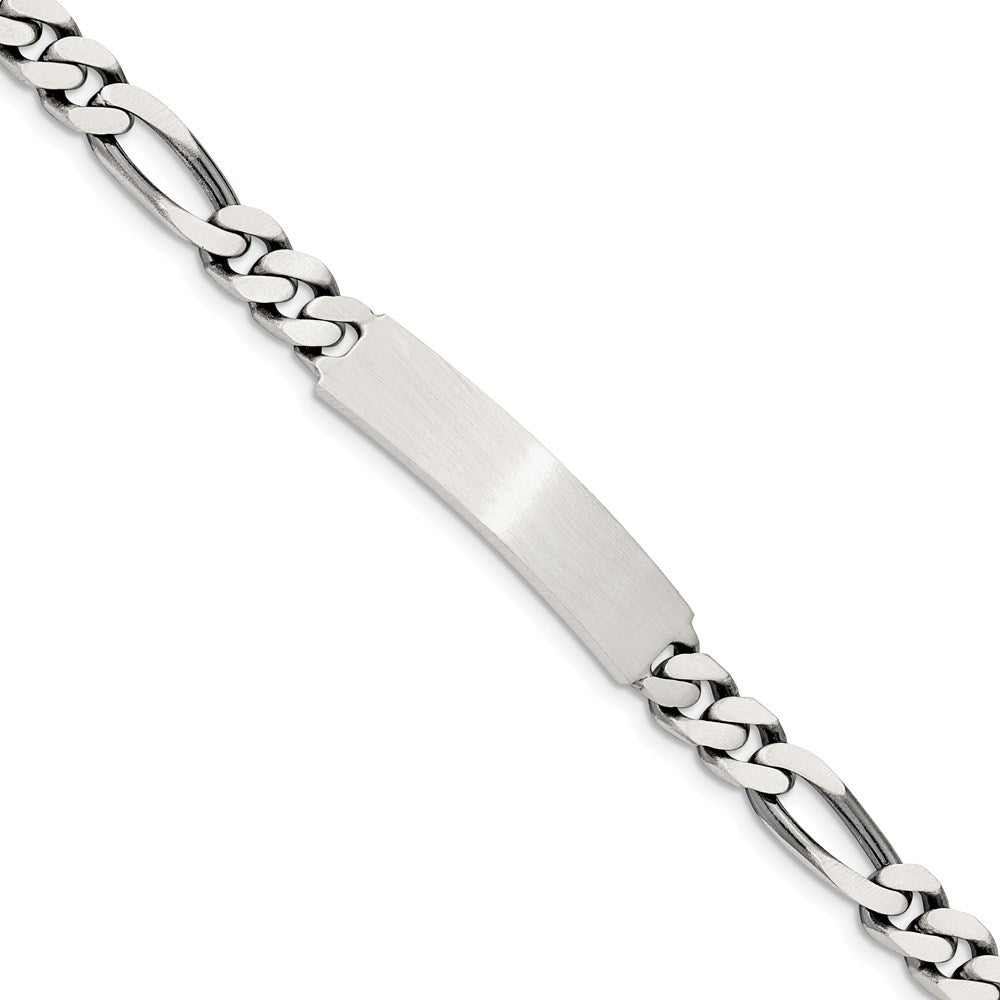 Sterling Silver 8inch Engraveable Antiqued Figaro Link ID Bracelet QID126-7