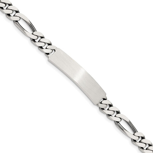 Sterling Silver 8inch Engraveable Antiqued Figaro Link ID Bracelet QID126-7