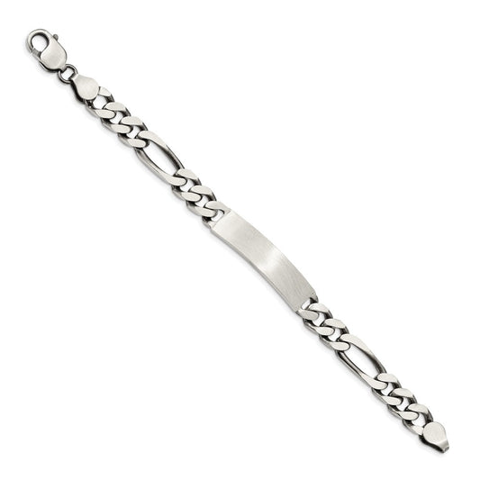 Sterling Silver 8inch Engraveable Antiqued Figaro Link ID Bracelet QID127-7