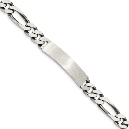 Sterling Silver 8inch Engraveable Antiqued Figaro Link ID Bracelet QID127-7