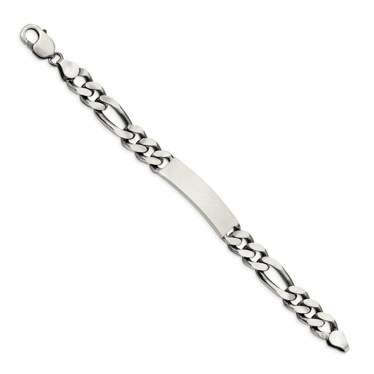 Sterling Silver 8.5inch Engraveable Antiqued Figaro Link ID Bracelet QID128-7.5