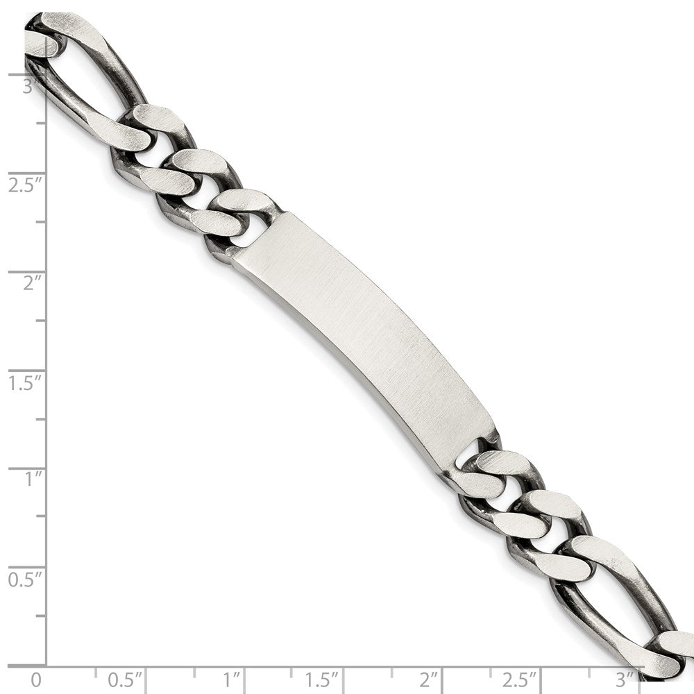 Sterling Silver 8.5inch Engraveable Antiqued Figaro Link ID Bracelet QID128-7.5