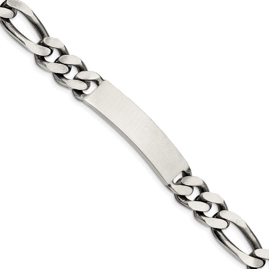 Sterling Silver 8.5inch Engraveable Antiqued Figaro Link ID Bracelet QID128-7.5