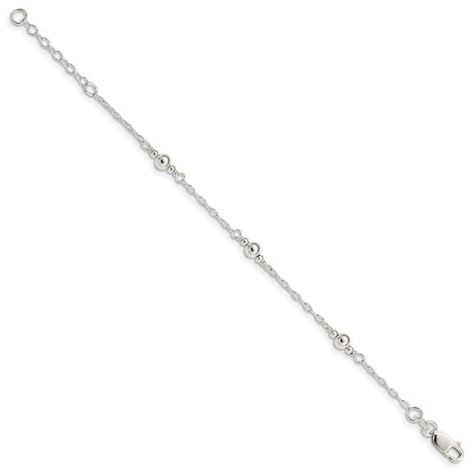 Sterling Silver Polished Fancy Bead with 1in Extension Children's Bracelet QID163