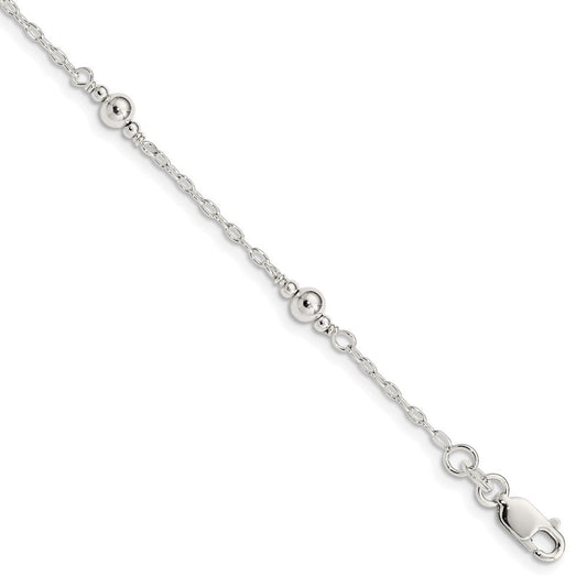 Sterling Silver Polished Fancy Bead with 1in Extension Children's Bracelet QID163