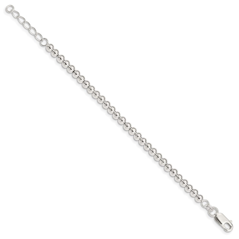 Sterling Silver Polished Beaded Chain with 1in Ext. Children's Bracelet QID164
