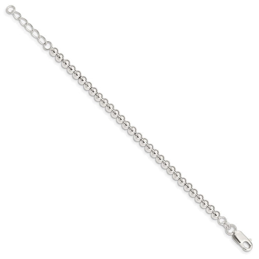 Sterling Silver Polished Beaded Chain with 1in Ext. Children's Bracelet QID164