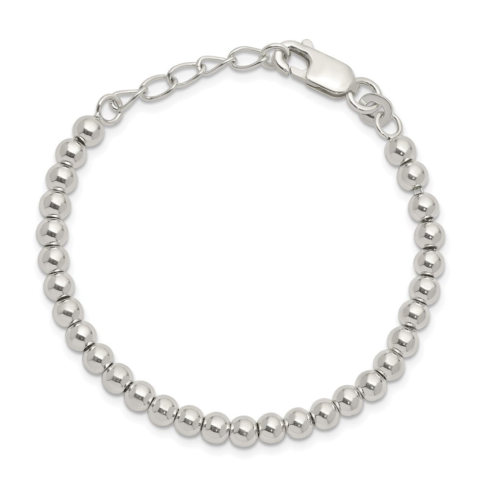 Sterling Silver Polished Beaded Chain with 1in Ext. Children's Bracelet QID164