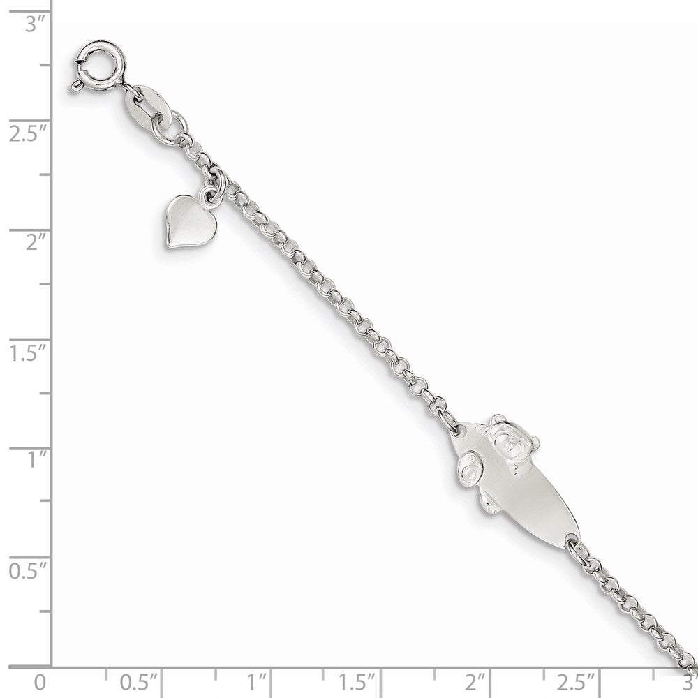 Sterling Silver Polished Childrens Teddy Bear 5in Plus 1in Ext ID Bracelet QID174