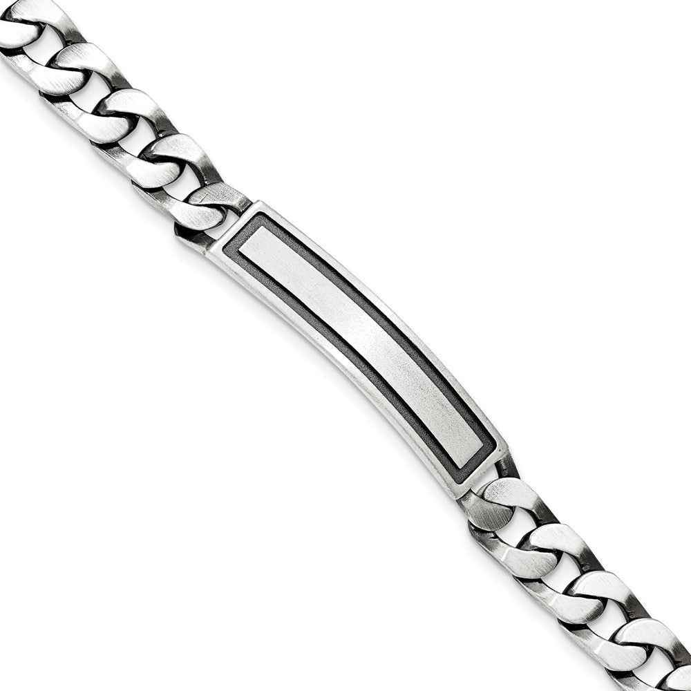 Sterling Silver Antiqued Satin Curb Link ID Bracelet QID204-7.5