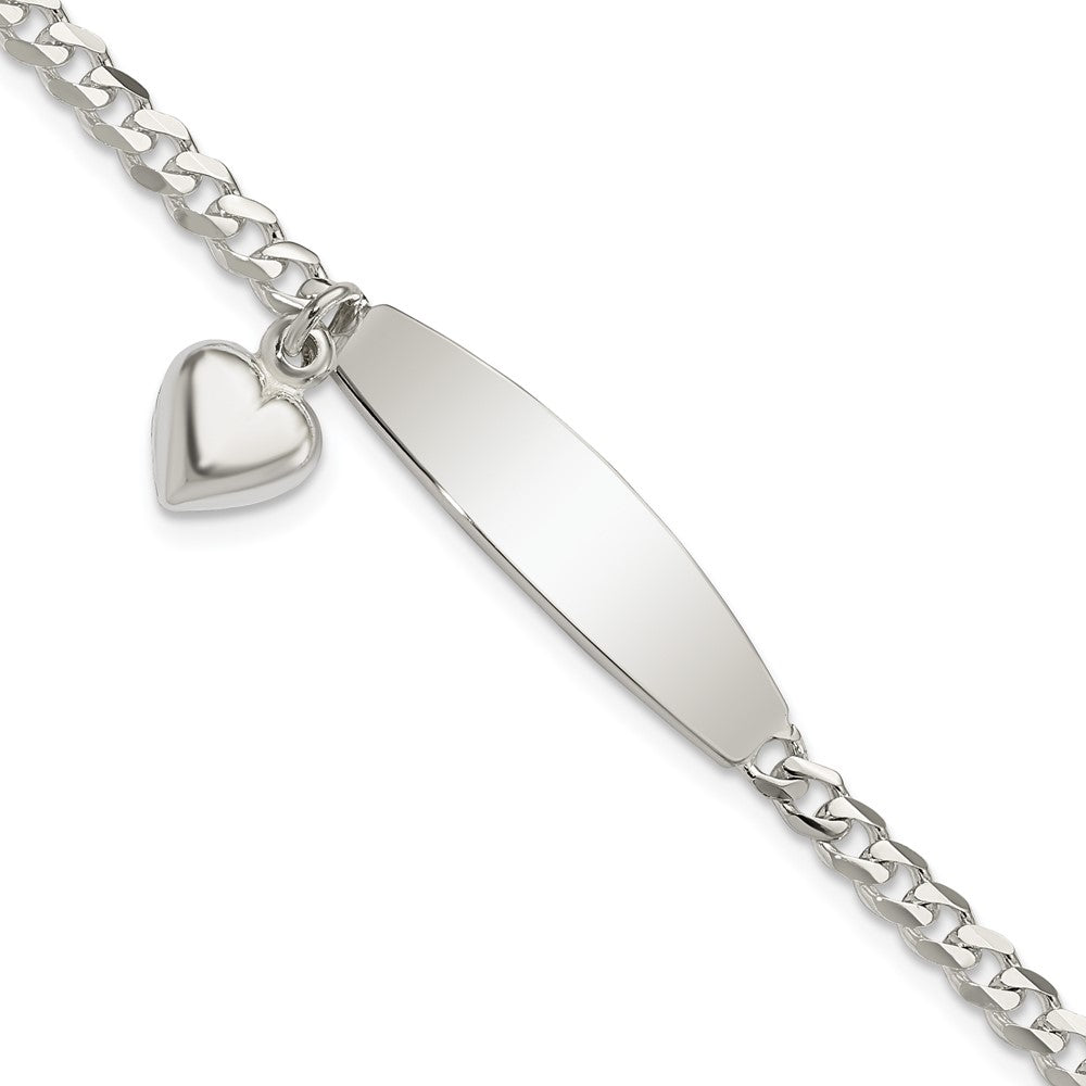Sterling Silver Polished Curb Link ID Heart Dangle Bracelet QID211-7.5