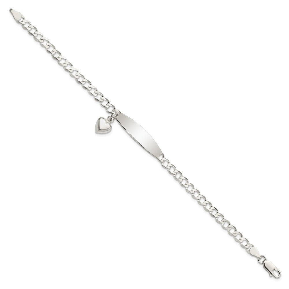 Sterling Silver Polished Curb Link ID Heart Dangle Bracelet QID212-7.5
