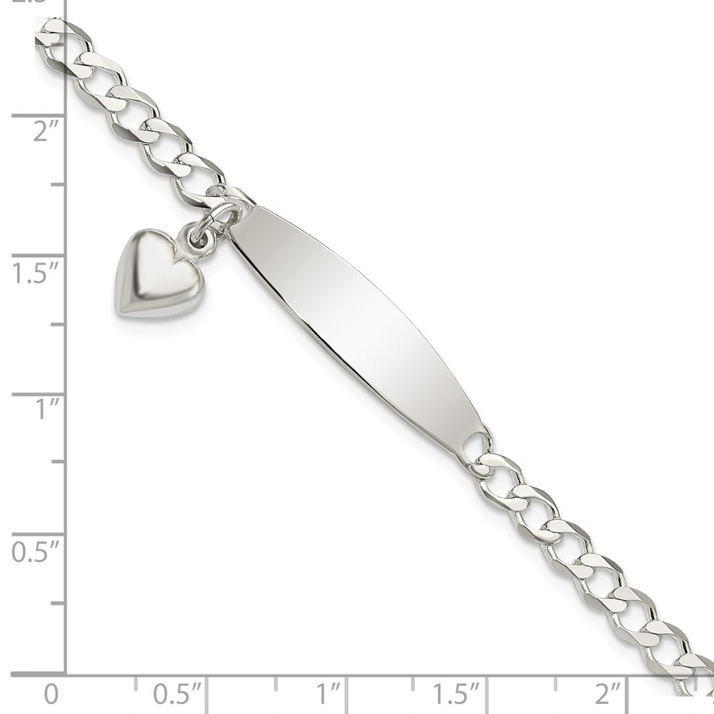 Sterling Silver Polished Curb Link ID Heart Dangle Bracelet QID212-7.5