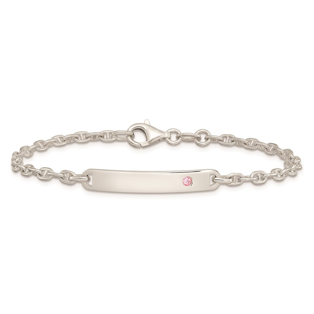 Sterling Silver Polished ID with Pink CZ Bracelet QID222-7.5