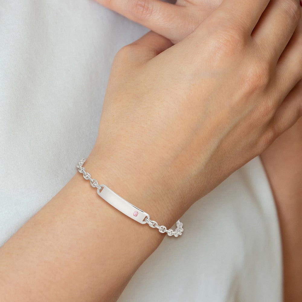 Sterling Silver Polished ID with Pink CZ Bracelet QID222-7.5