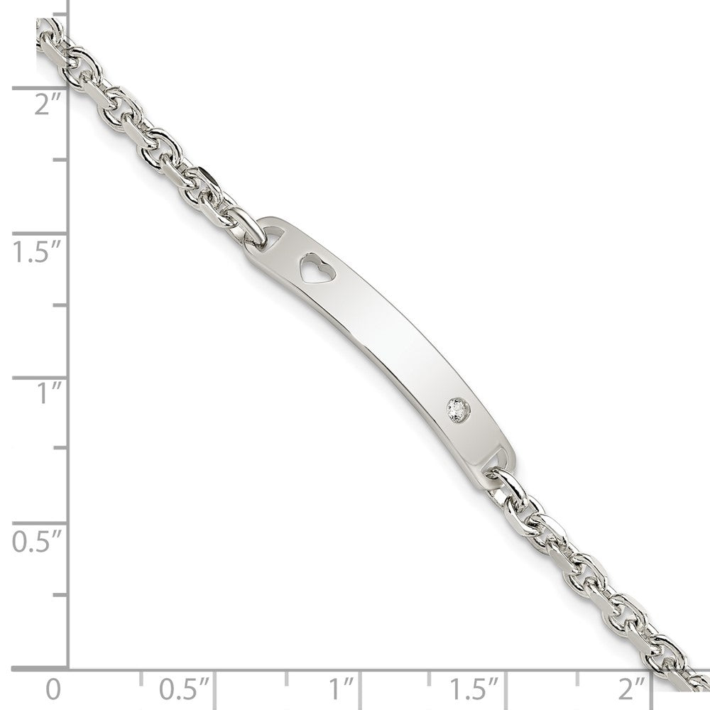 Sterling Silver Polished ID W/CZ Heart Bracelet QID223-7.5