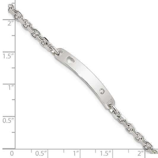 Sterling Silver Polished ID W/CZ Heart Bracelet QID223-7.5