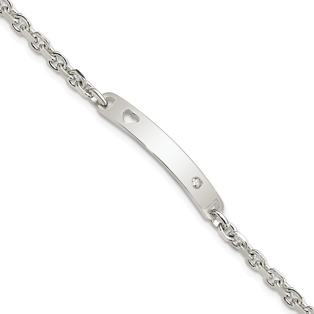 Sterling Silver Polished ID W/CZ Heart Bracelet QID223-7.5