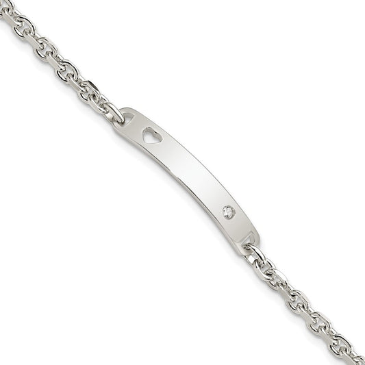 Sterling Silver Polished ID W/CZ Heart Bracelet QID223-7.5