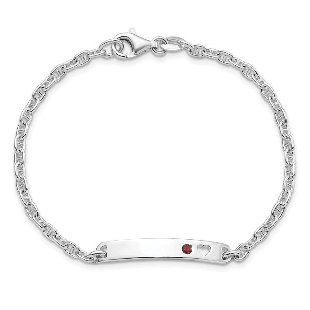 Sterling Silver Polished ID with Red CZ Heart Bracelet QID224-7.5