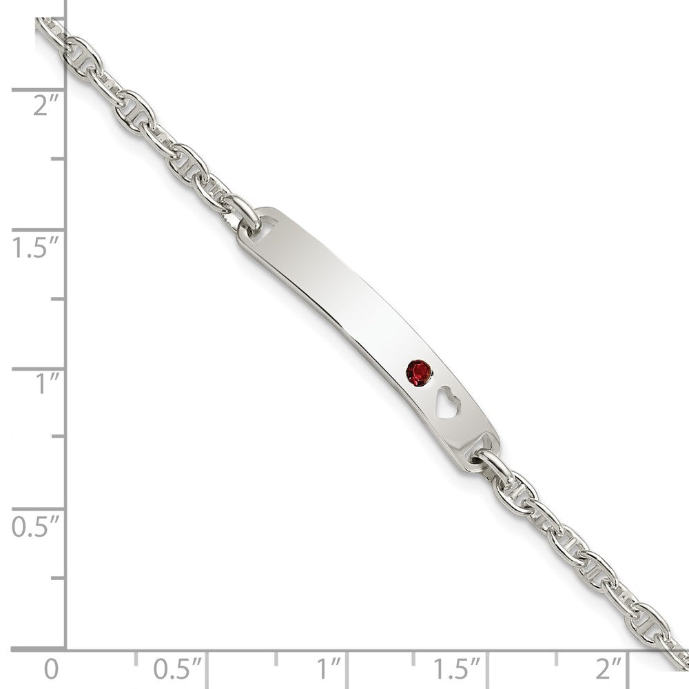 Sterling Silver Polished ID with Red CZ Heart Bracelet QID224-7.5