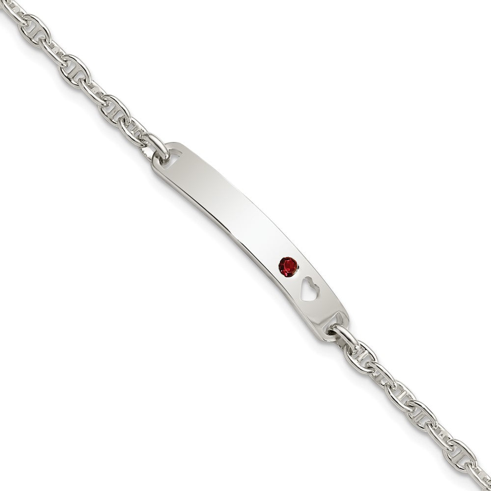 Sterling Silver Polished ID with Red CZ Heart Bracelet QID224-7.5