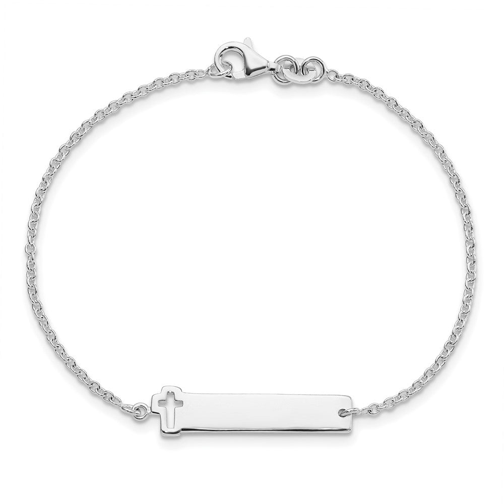 Sterling Silver Polished Cross ID 8in Bracelet QID228-7