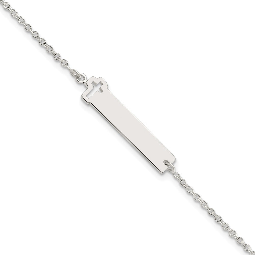 Sterling Silver Polished Cross ID 7in Bracelet QID228-7
