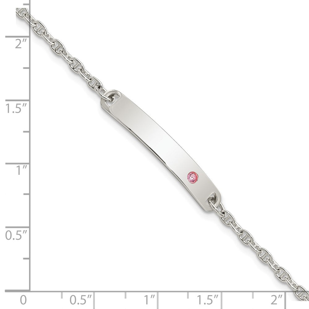 Sterling Silver Polished Childrens ID with Pink CZ Bracelet QID232-5.5