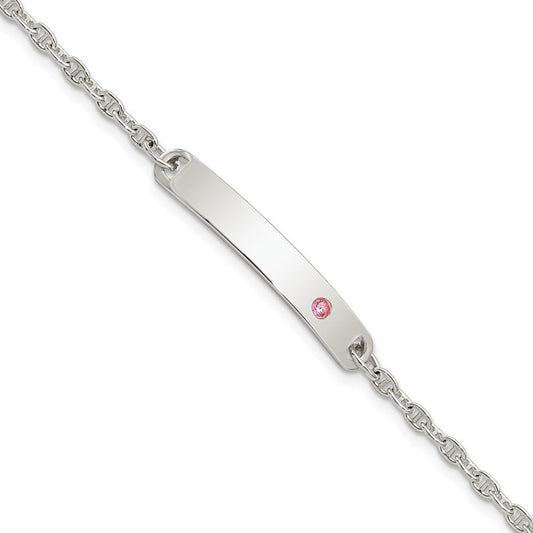 Sterling Silver Polished Childrens ID with Pink CZ Bracelet QID232-5.5