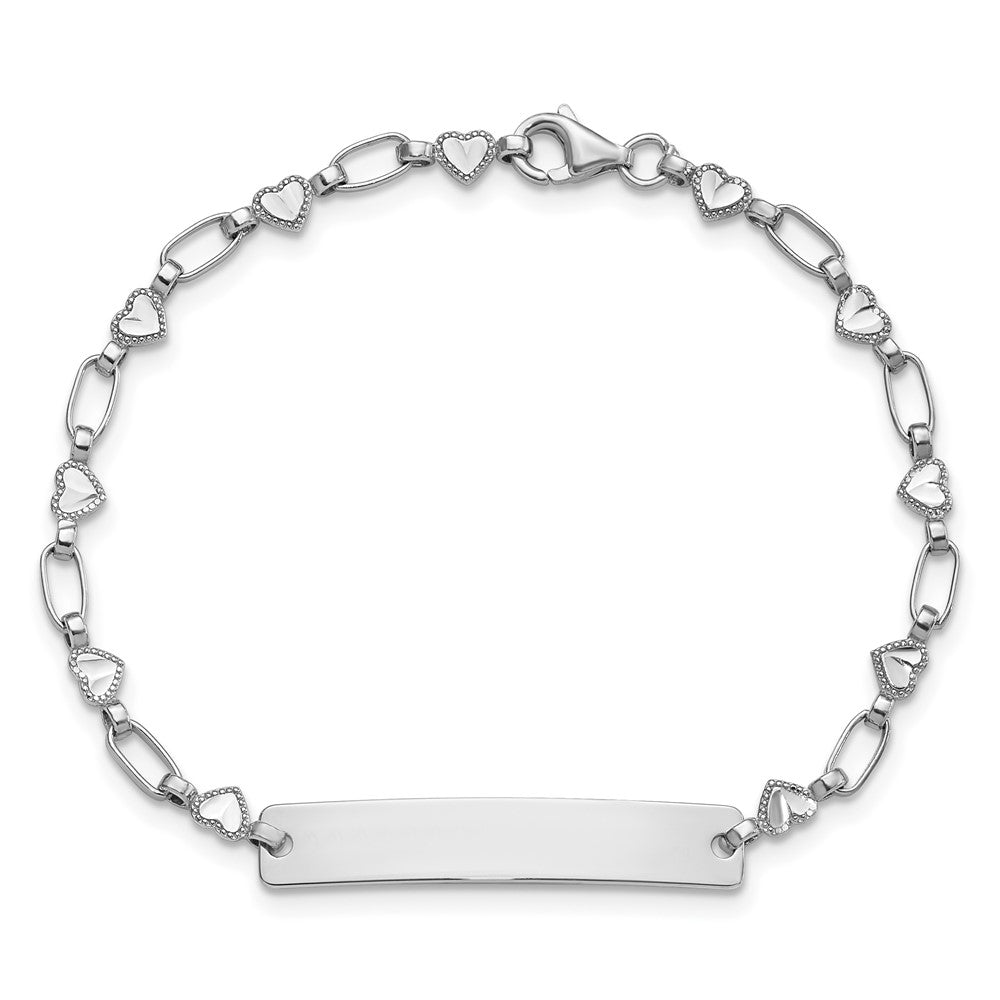 Sterling Silver Rhodium-plated 6.5 inch Hearts Children's ID Bracelet QID246-6.5