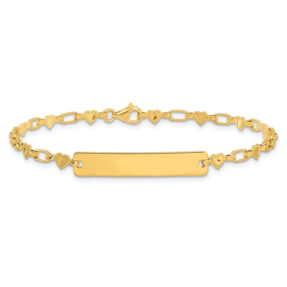 Sterling Silver Gold-tone 7.5 inch Hearts ID Bracelet QID246GP-7.5