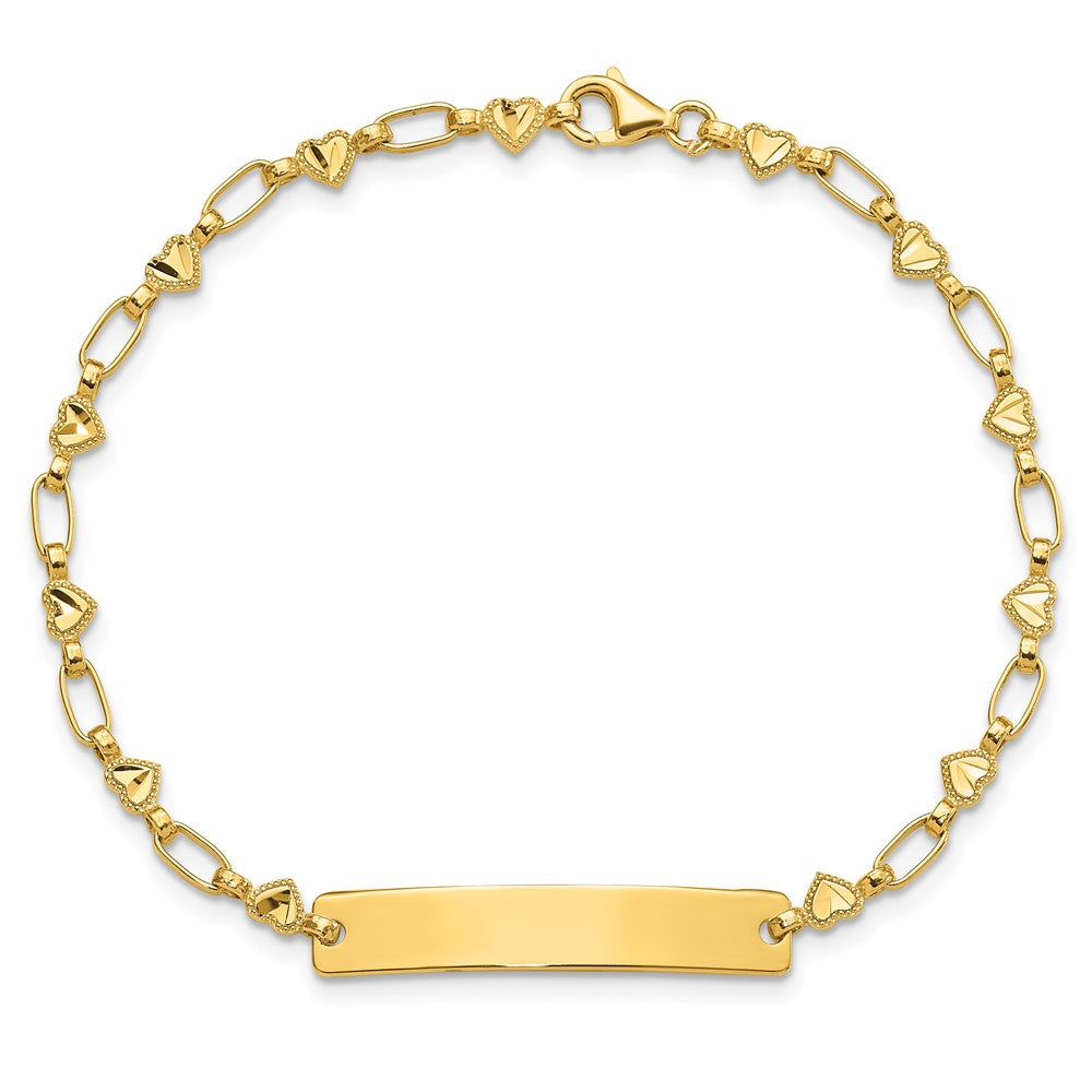 Sterling Silver Gold-tone 7.5 inch Hearts ID Bracelet QID246GP-7.5