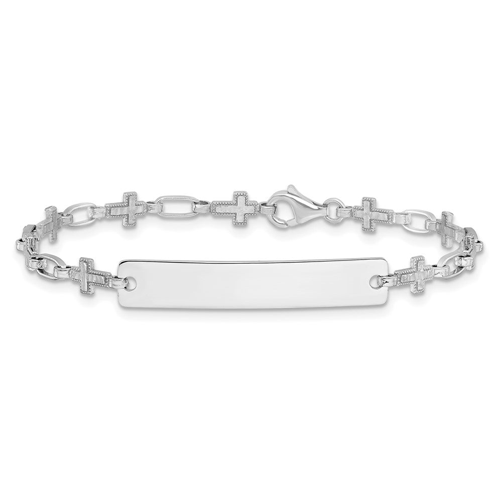 Sterling Silver Rhodium-plated 6.25 inch Cross Children's ID Bracelet QID247-6.25