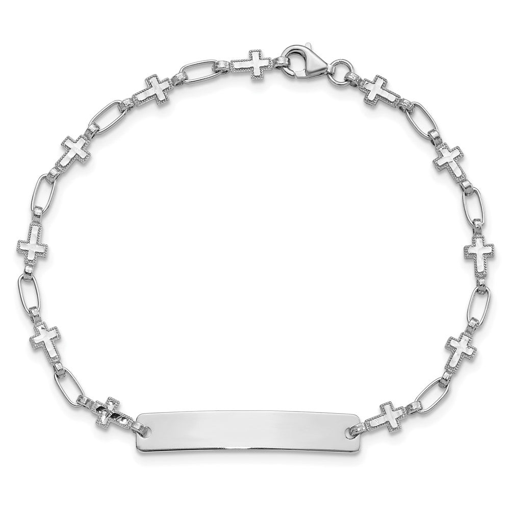 Sterling Silver Rhodium-plated 7.5 inch Cross ID Bracelet QID247-7.5