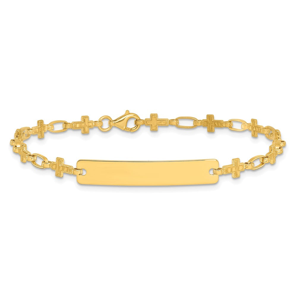 Sterling Silver Gold-tone 7.5 inch Cross ID Bracelet QID247GP-7.5