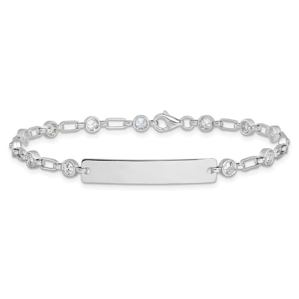 Sterling Silver Rhodium-plated 7.5 inch Bezel CZ ID Bracelet QID248-7.5