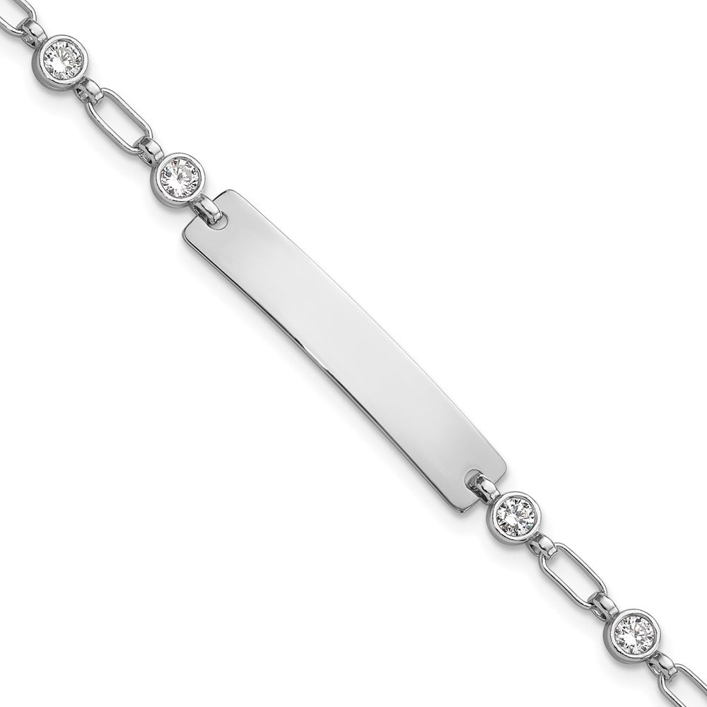 Sterling Silver Rhodium-plated 7.5 inch Bezel CZ ID Bracelet QID248-7.5