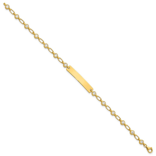 Sterling Silver Gold-tone 7.5 inch Bezel CZ ID Bracelet QID248GP-7.5