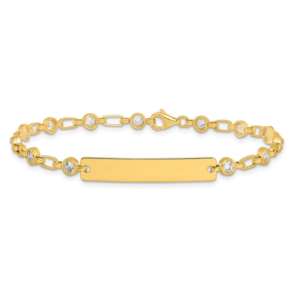 Sterling Silver Gold-tone 7.5 inch Bezel CZ ID Bracelet QID248GP-7.5