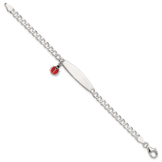 Sterling Silver  Polished and Enameled Ladybug Children's ID Bracelet QID252-6