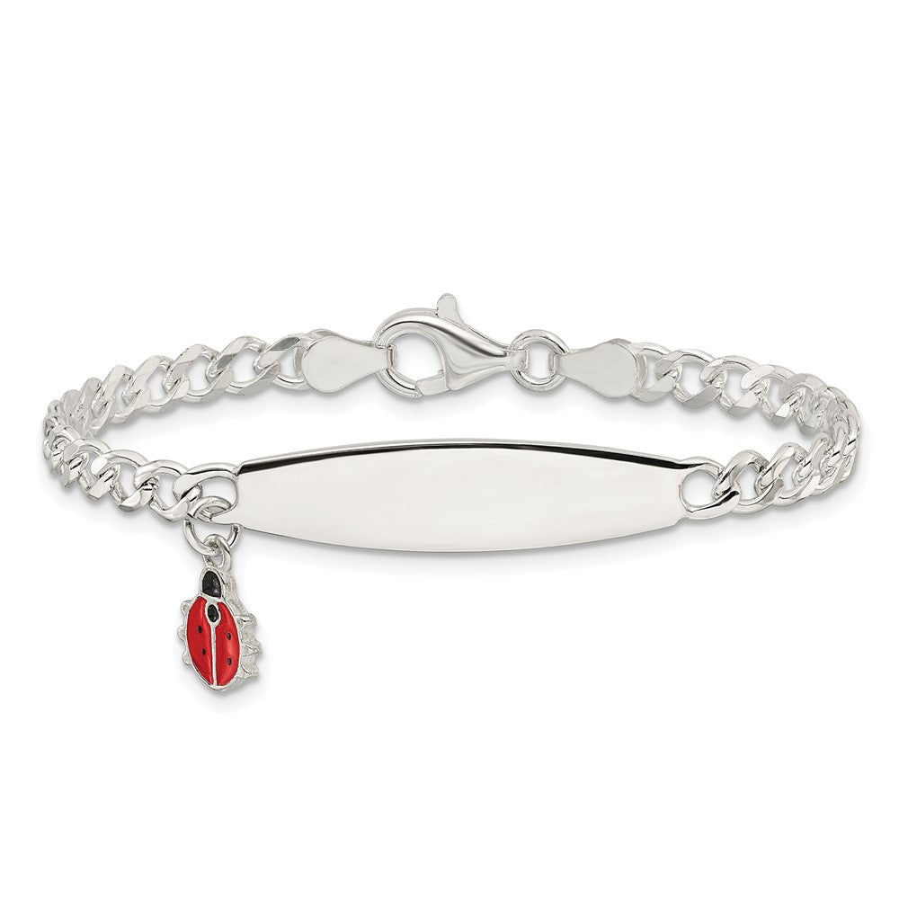 Sterling Silver  Polished and Enameled Ladybug Children's ID Bracelet QID252-6