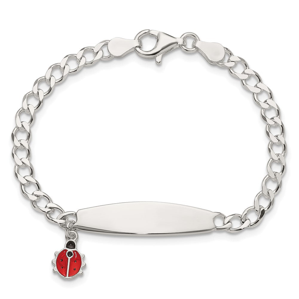 Sterling Silver  Polished and Enameled Ladybug Children's ID Bracelet QID252-6
