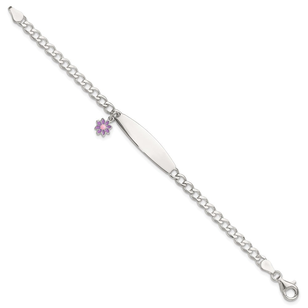Sterling Silver Polished Enameled Flower Children's ID Bracelet QID253-6
