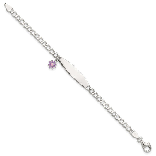 Sterling Silver Polished Enameled Flower Children's ID Bracelet QID253-6