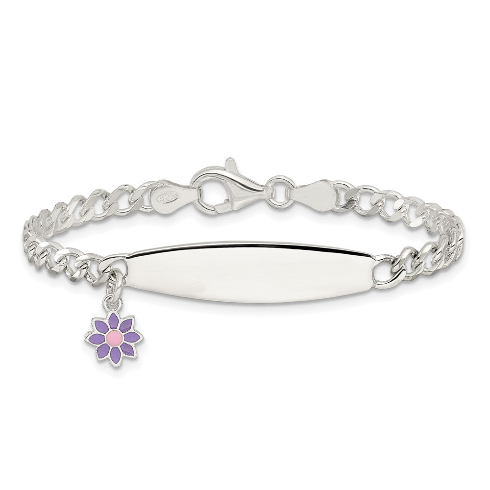Sterling Silver Polished Enameled Flower Children's ID Bracelet QID253-6