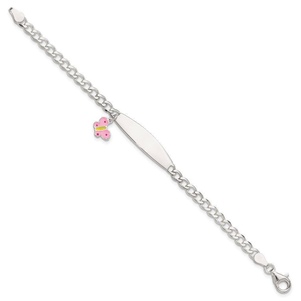 Sterling Silver Polished and Enameled Butterfly Children's ID Bracelet QID254-6