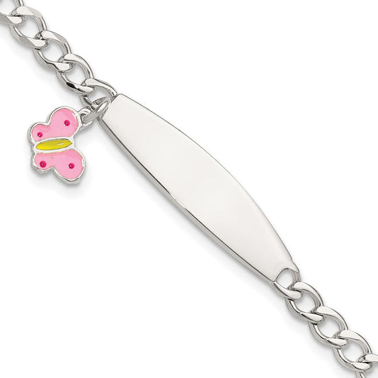 Sterling Silver Polished and Enameled Butterfly Children's ID Bracelet QID254-6