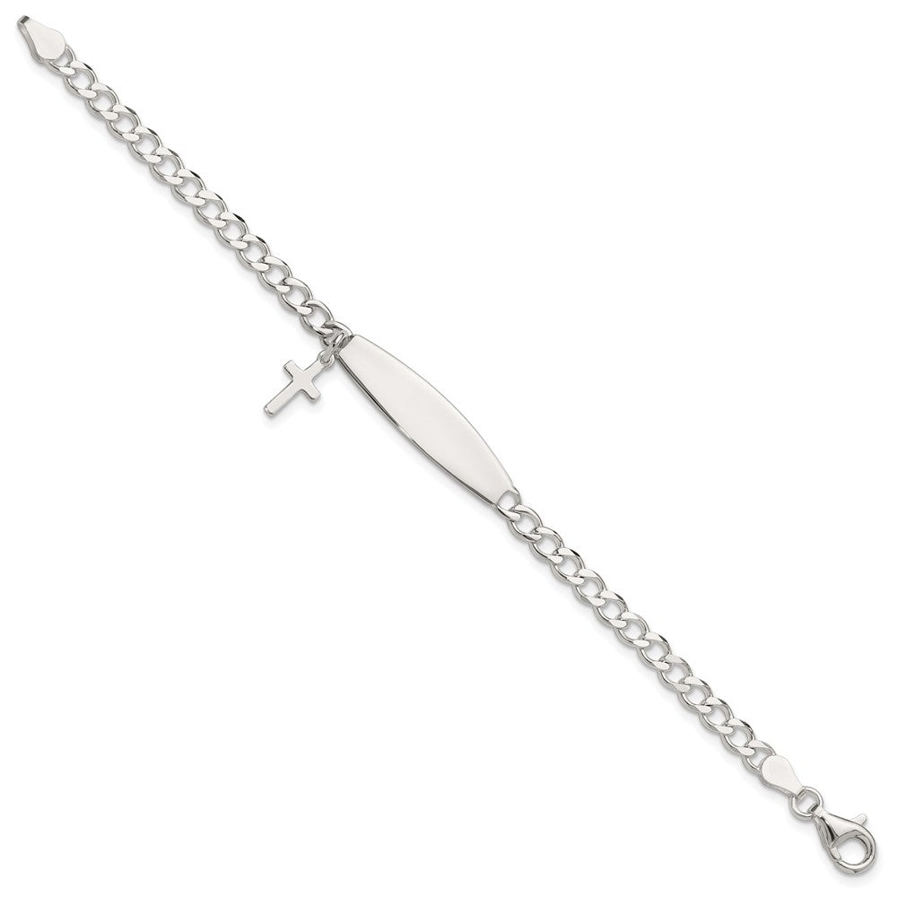 Sterling Silver Polished Cross Dangle ID Children's Bracelet QID255-6